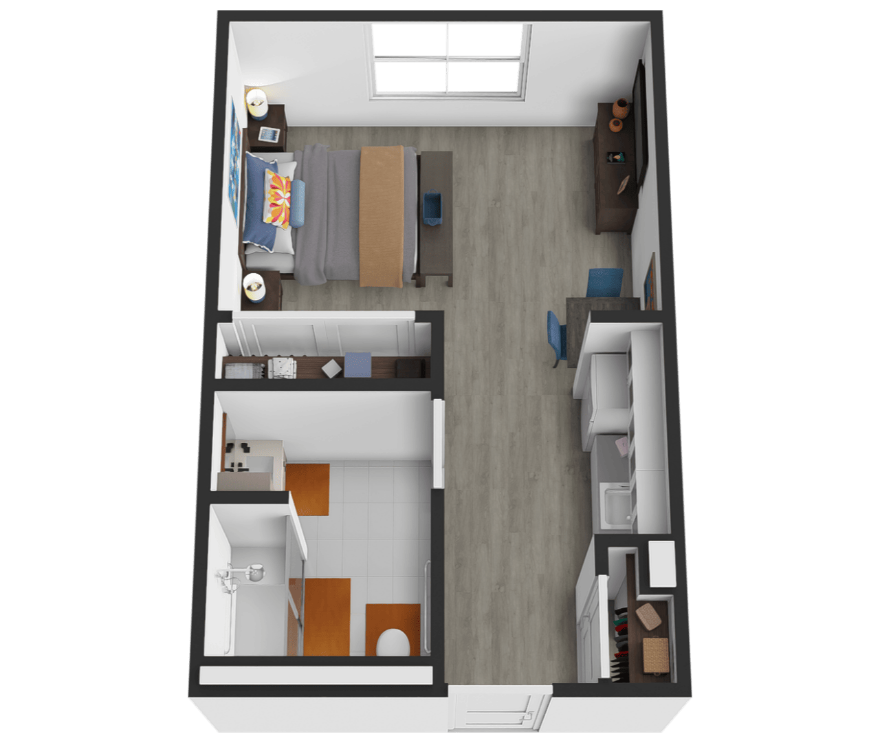 Floor plan of the assisted living studio apartment